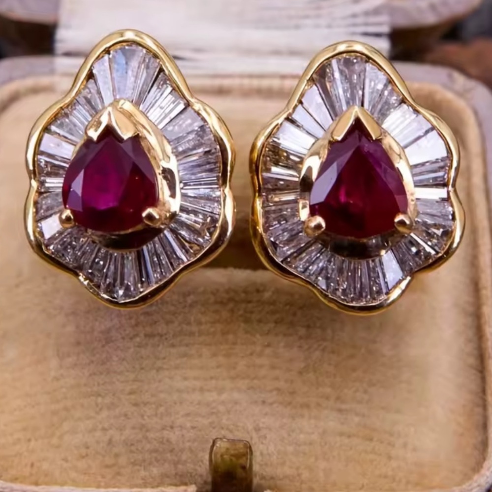 14k Pear Cut Ruby Earrings